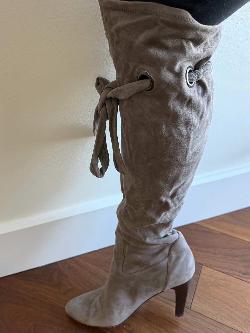 Cole Haan Gray Suede Tie-Detail Slouchy Knee-High Boots Size 8.5 B